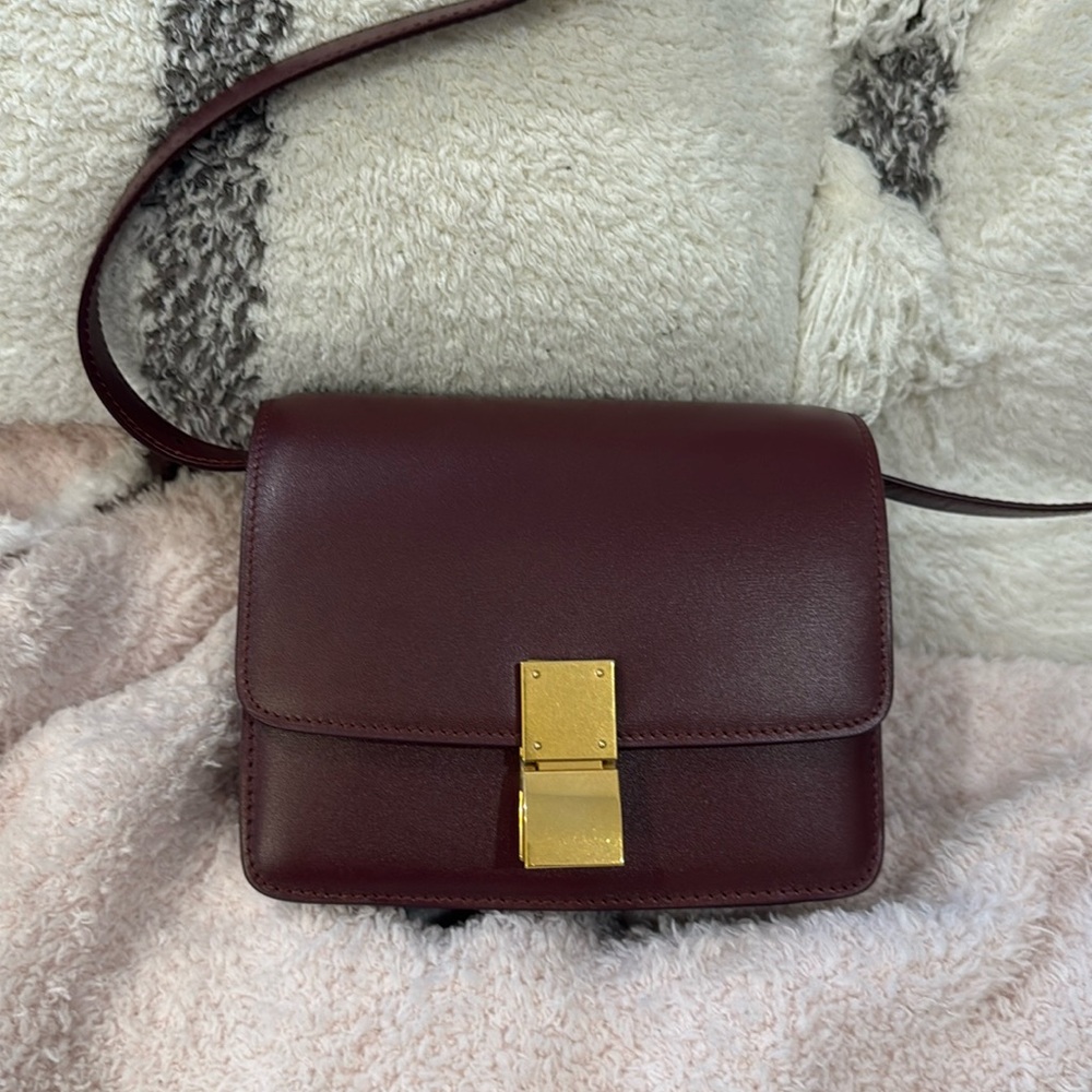 Celine Box Calfskin Small Classic Box Bag Burgundy